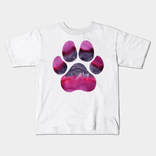 Purple Paw Print Kids T-Shirt by dragonstarart